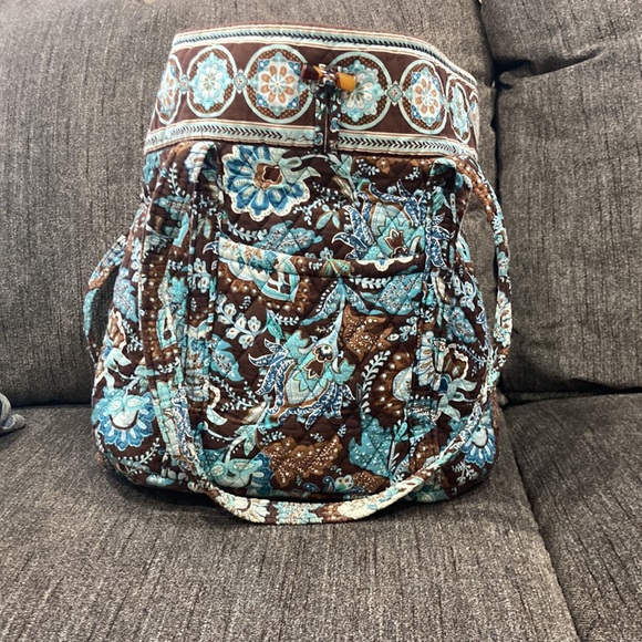 Vera Bradley Handbag/LG Java Blue Floral Quilted Tote Bag - Picture 2 of 8